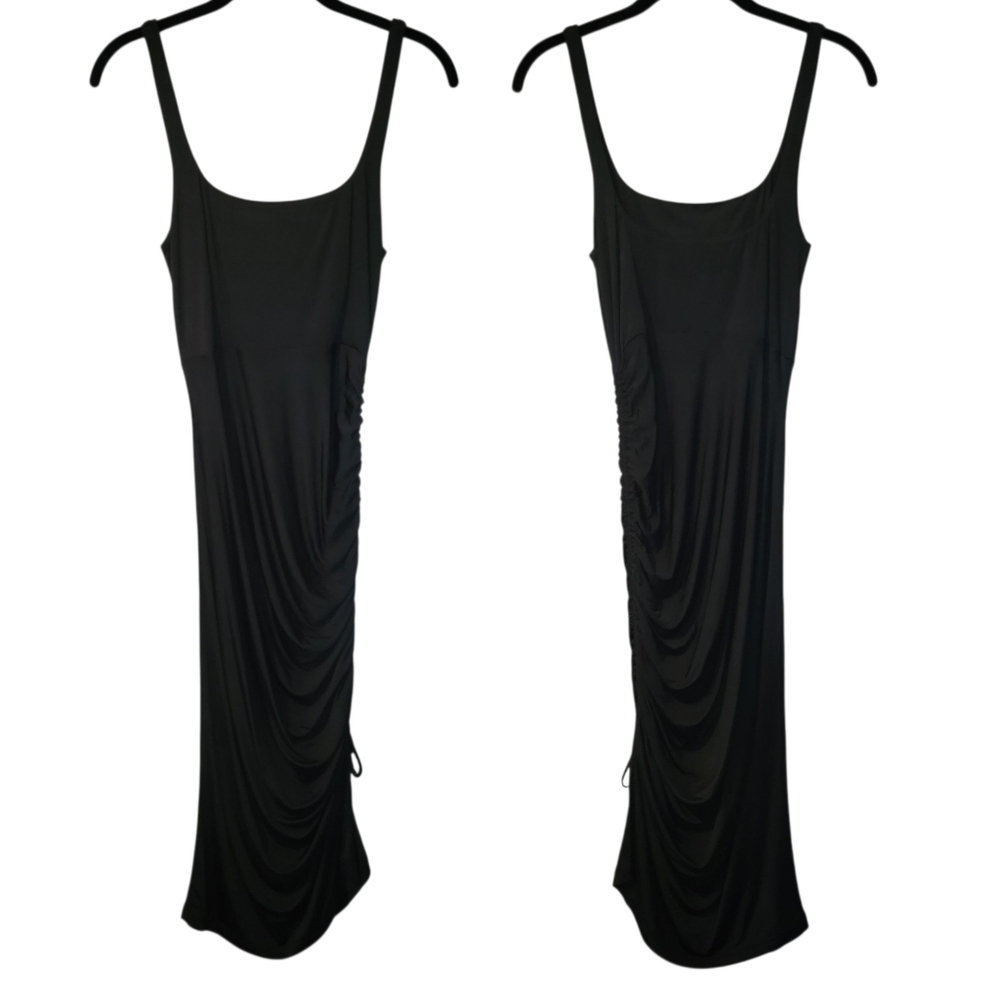 Intimately Free People Black Slinky Stretchy Ruched Side Little Black Dress Sz S